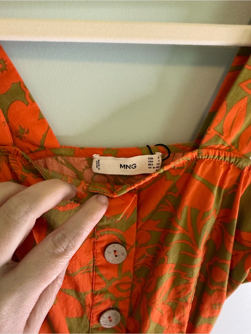 Mango Tropical Print Button Front Midi Dress Cotton Floral Orange Green Size 4 - Picture 5 of 9